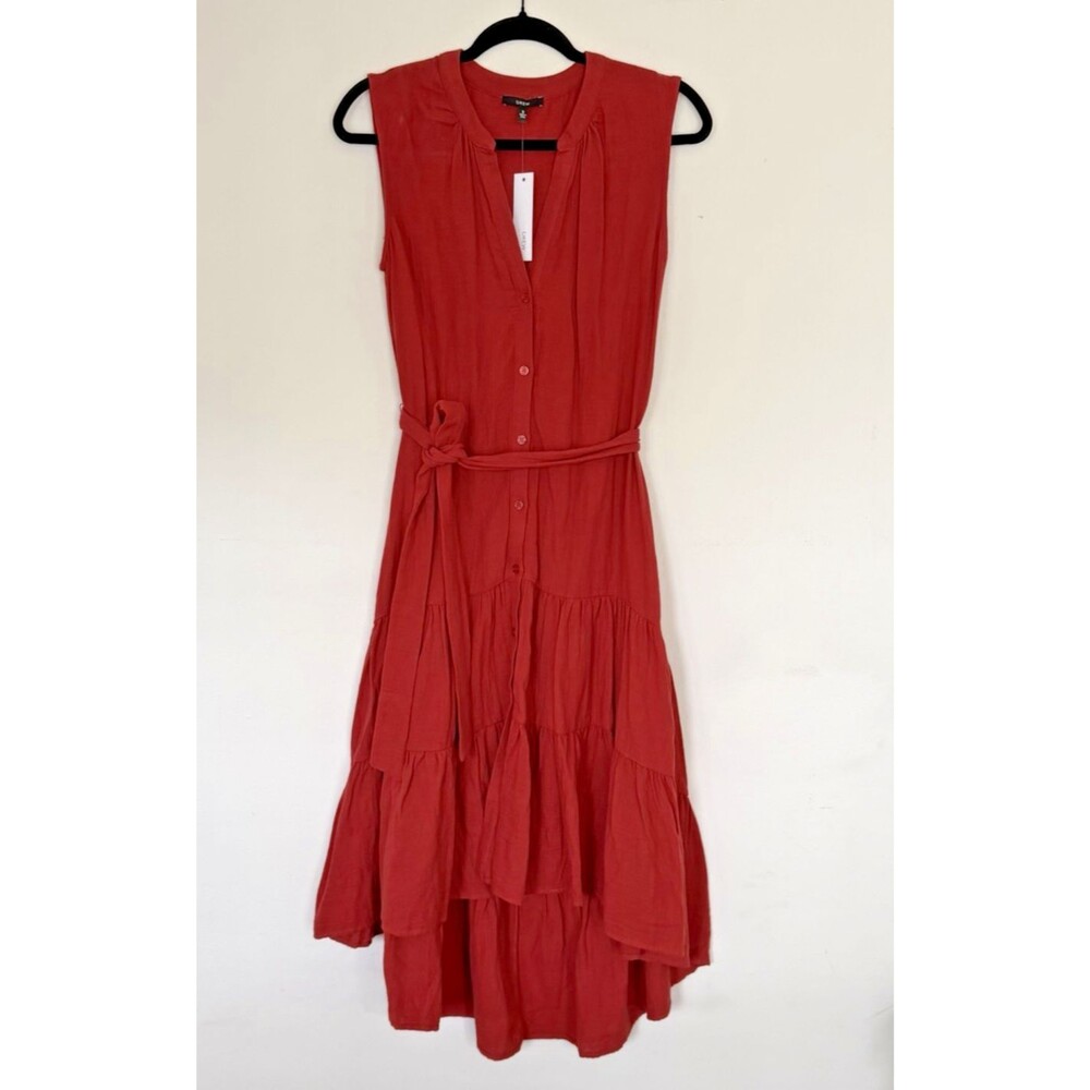 Anthropologie Drew Cotton Midi Dress High-Low Sz Small NWT Amber TerraCotta $238